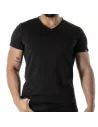T-Shirt Coloré à Col V Noir