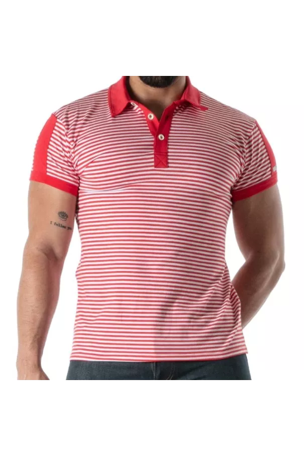 Polo à Rayures Rouge - Men's Polo Shirt Casual Fashion | TOF Paris