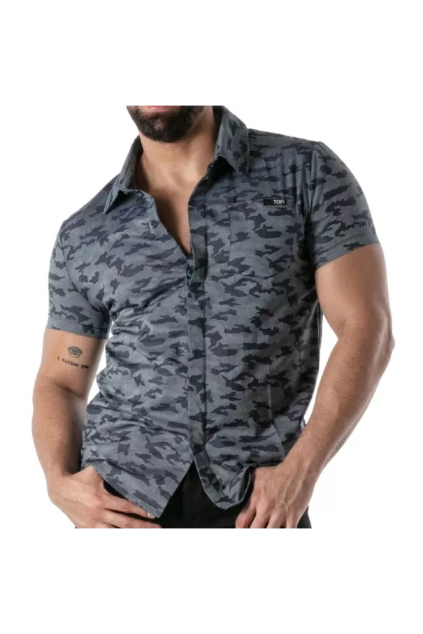 Chemise camouflage à manches courtes bleu - Casual & clubwear | TOF Paris