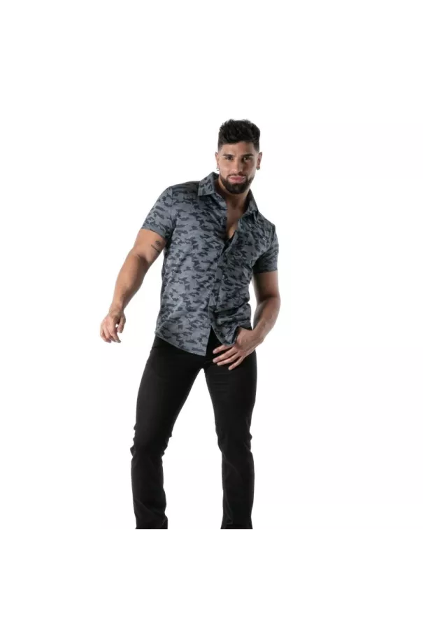 Chemise camouflage à manches courtes bleu - Casual & clubwear | TOF Paris