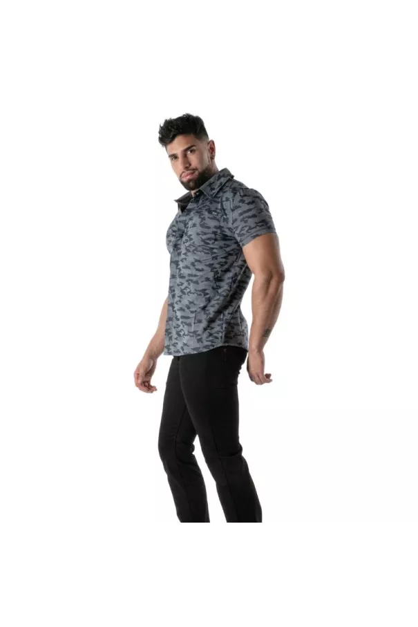 Short-sleeved blue camouflage shirt - Men's casualwear & street style | TOF Paris