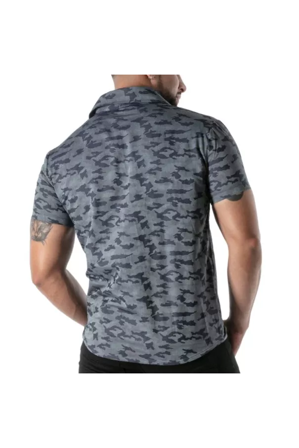Chemise camouflage à manches courtes bleu - Casual & clubwear | TOF Paris