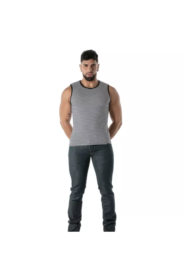 Debardeur À Rayures Noir - Men's Casual Tank Top | TOF Paris