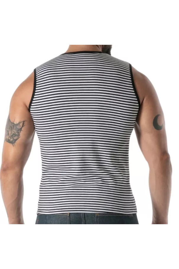 Debardeur À Rayures Noir - Men's Casual Tank Top | TOF Paris