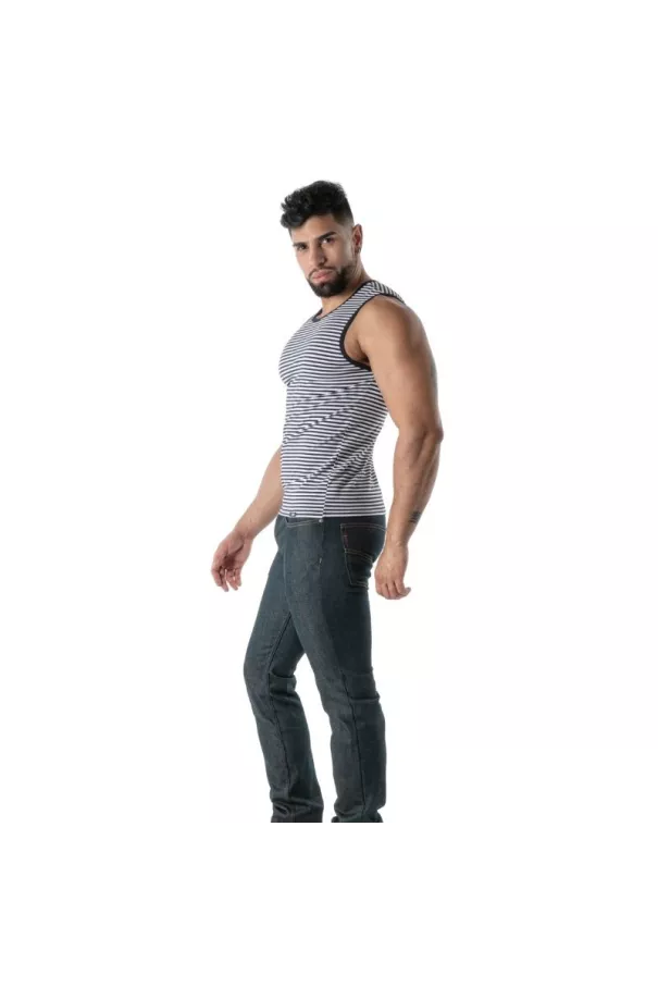 Débardeur À Rayures Bleu Marine - Men's Casual Tank Top | TOF Paris
