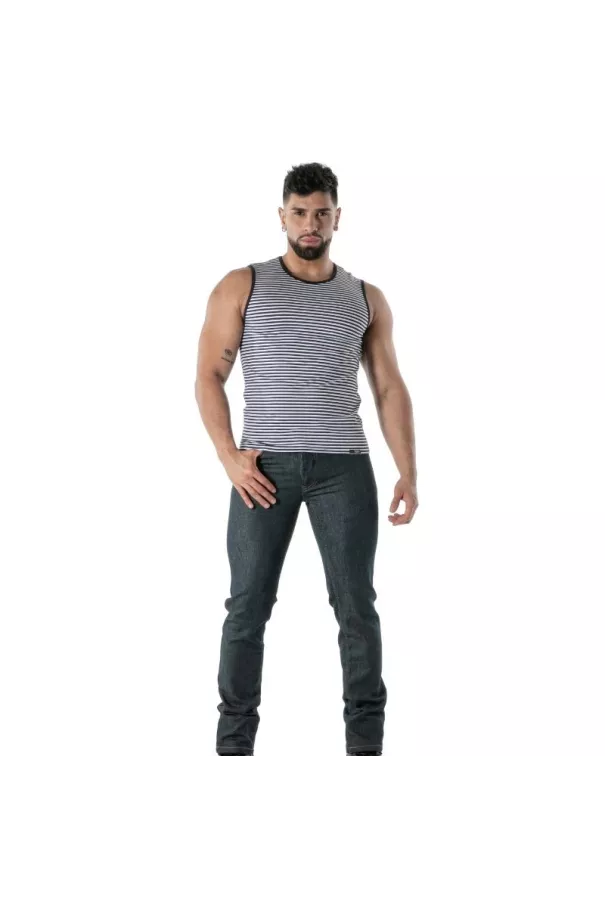 Débardeur À Rayures Bleu Marine - Men's Casual Tank Top | TOF Paris