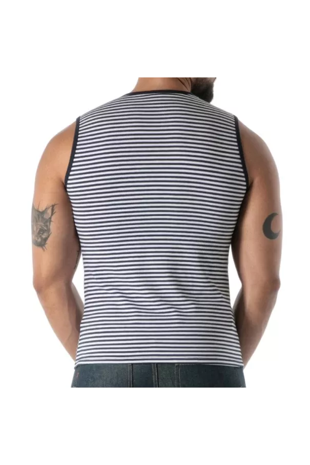 Navy Blue Striped Tank Top - Men's Casual & Fashion Tops | TOF Paris