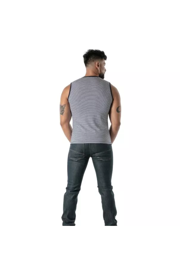 Débardeur À Rayures Bleu Marine - Men's Casual Tank Top | TOF Paris