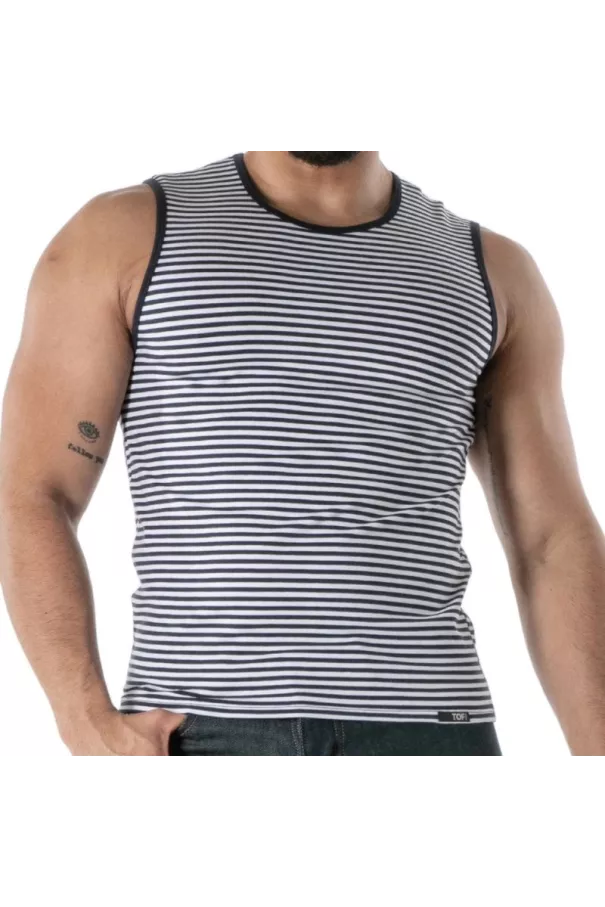 Débardeur À Rayures Bleu Marine - Men's Casual Tank Top | TOF Paris