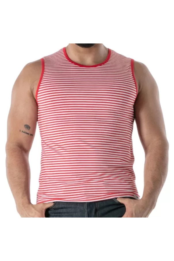 Débardeur À Rayures Rouge - Men's Casual Tank Top | TOF Paris