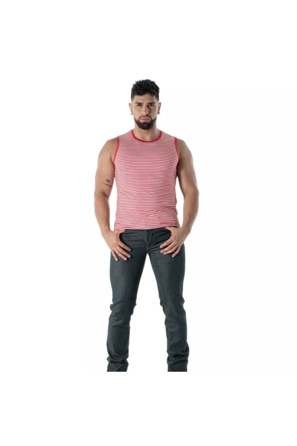 Red Striped Tank Top - Men's Casual & Clubwear | TOF Paris