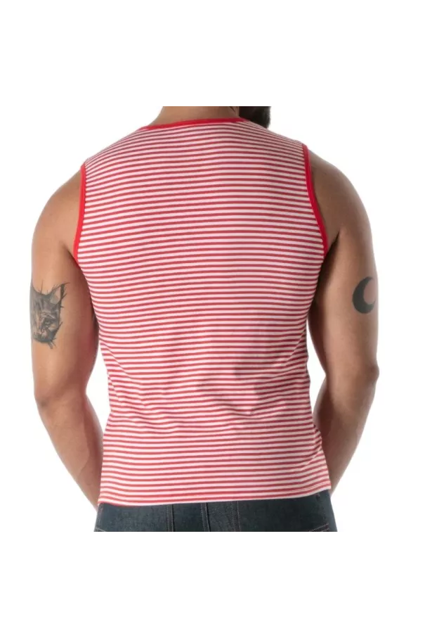 Débardeur À Rayures Rouge - Men's Casual Tank Top | TOF Paris