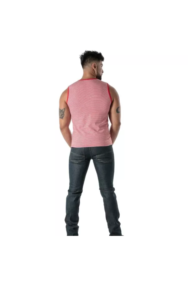 Débardeur À Rayures Rouge - Men's Casual Tank Top | TOF Paris