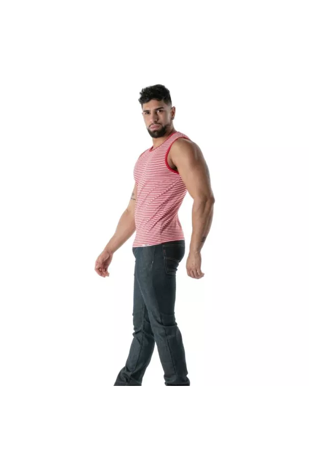 Red Striped Tank Top - Men's Casual & Clubwear | TOF Paris