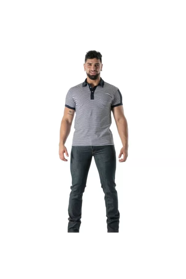 Navy Blue Striped Polo - Men's Casual & Polo Shirts | TOF Paris