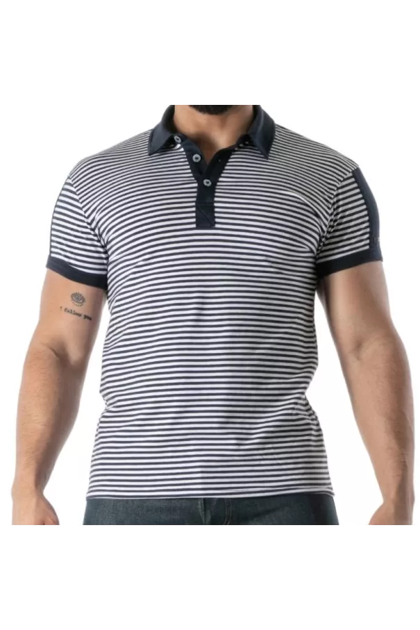 Navy Blue Striped Polo - Men's Casual & Polo Shirts | TOF Paris