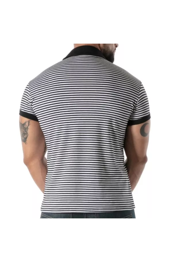 Polo à rayures Noir - Polo homme élégant en coton stretch | TOF Paris