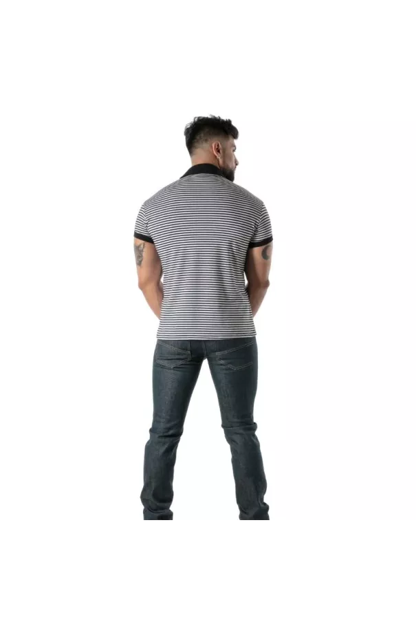Polo à rayures Noir - Polo homme élégant en coton stretch | TOF Paris
