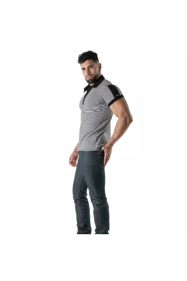 Polo à rayures Noir - Polo homme élégant en coton stretch | TOF Paris