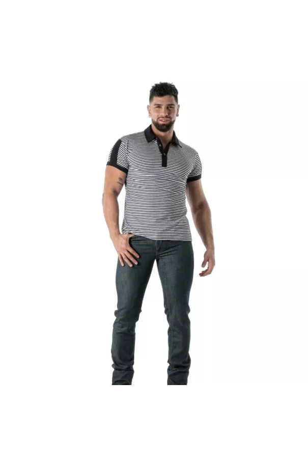 Black striped polo - Men's casual luxury polo shirt | TOF Paris