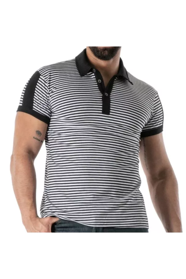 Polo à rayures Noir - Polo homme élégant en coton stretch | TOF Paris