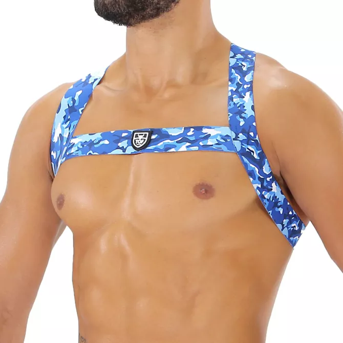 Fetish Elastic Harness Blue Camouflage