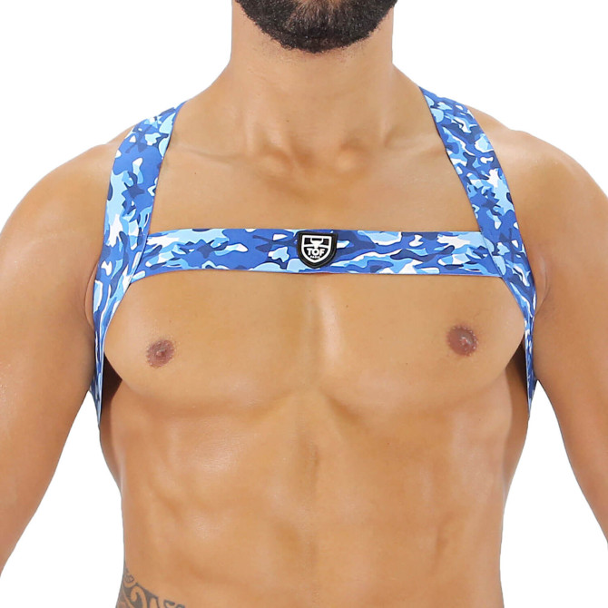 Fetish Elastic Harness Blue Camouflage