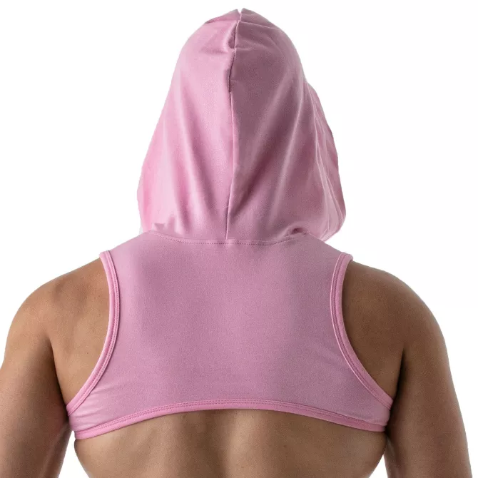 Paris Hoodie Harness Pink with a hood on him