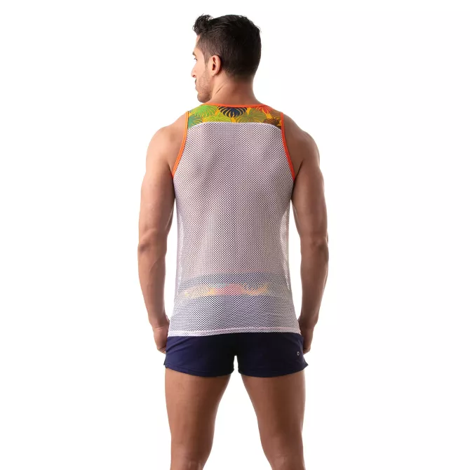 Débardeur en mesh et design floral jaune | FLORAL | TOF Paris