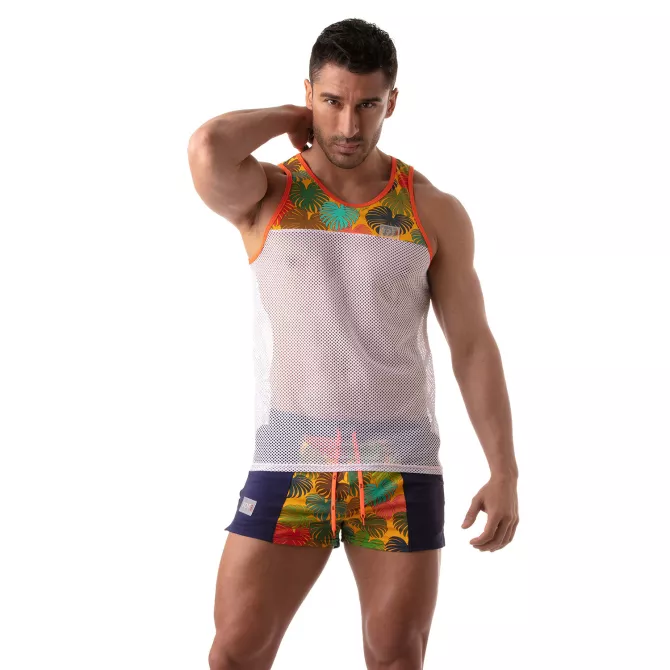 Débardeur en mesh et design floral jaune | FLORAL | TOF Paris