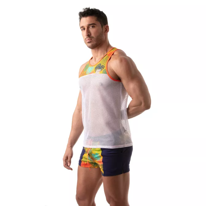 Débardeur en mesh et design floral jaune | FLORAL | TOF Paris