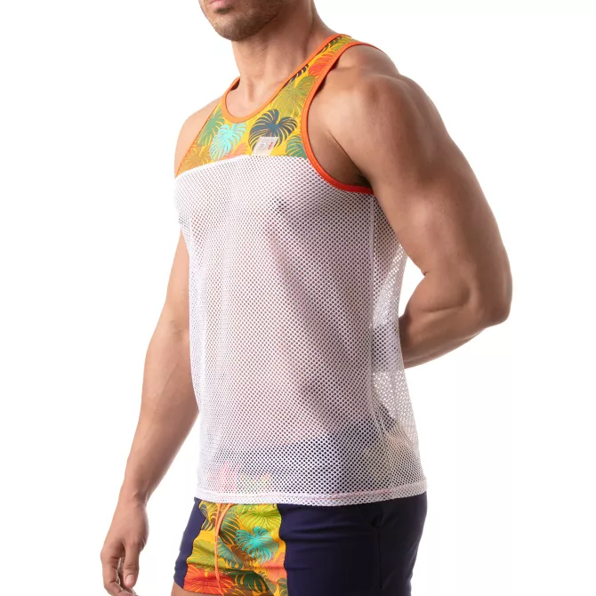 Débardeur en mesh et design floral jaune | FLORAL | TOF Paris