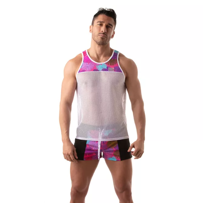 Floral Mesh Tank Top Pink