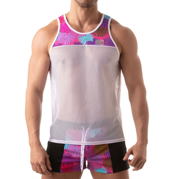 Floral Mesh Tank Top Pink