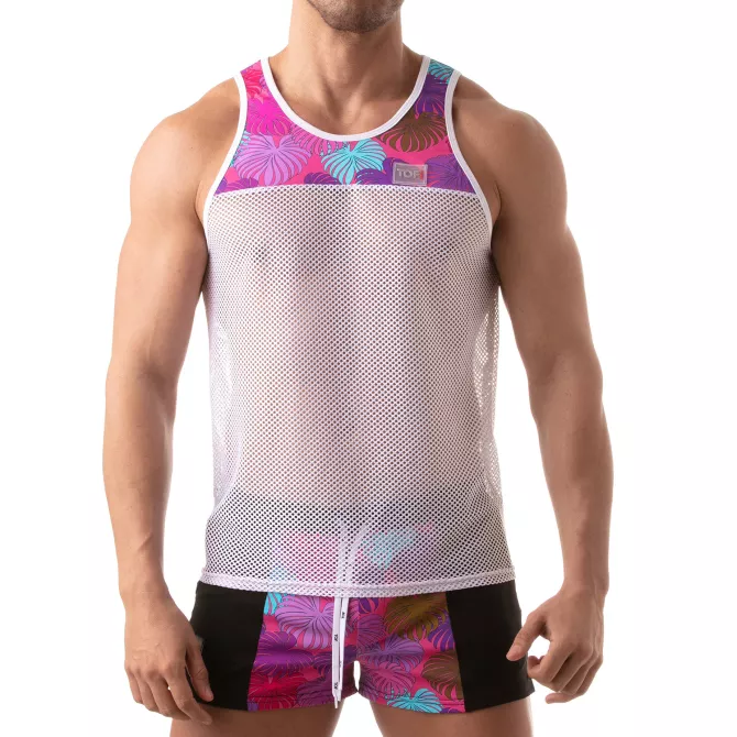 Débardeur en mesh et design floral rose | FLORAL | TOF Paris