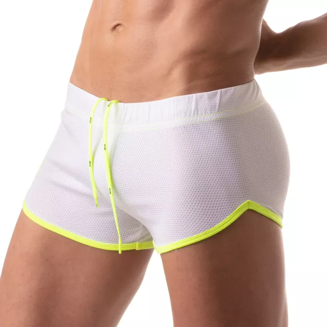 Short Mesh - Blanc - Short Sexy - Homme - Jaune Fluo