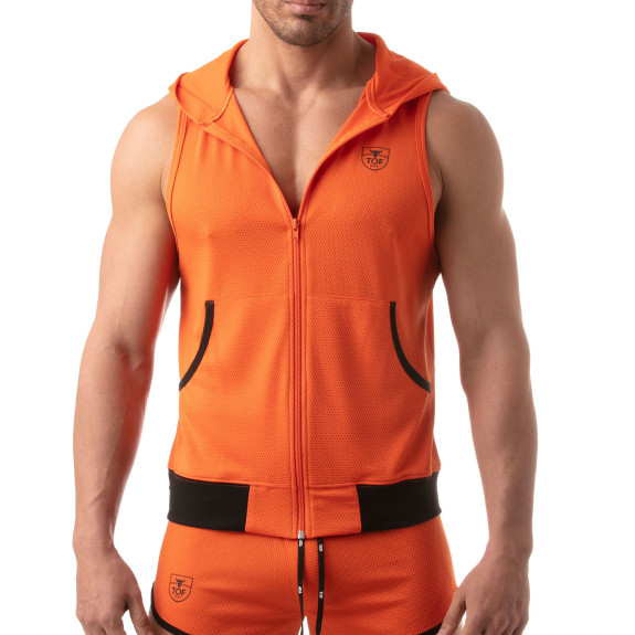 Mesh Sleeveless Hoodie - Orange