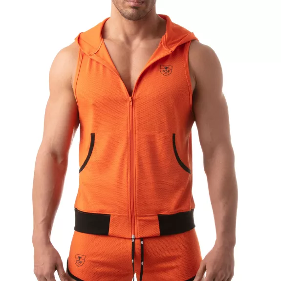 Mesh Sleeveless Hoodie - Orange