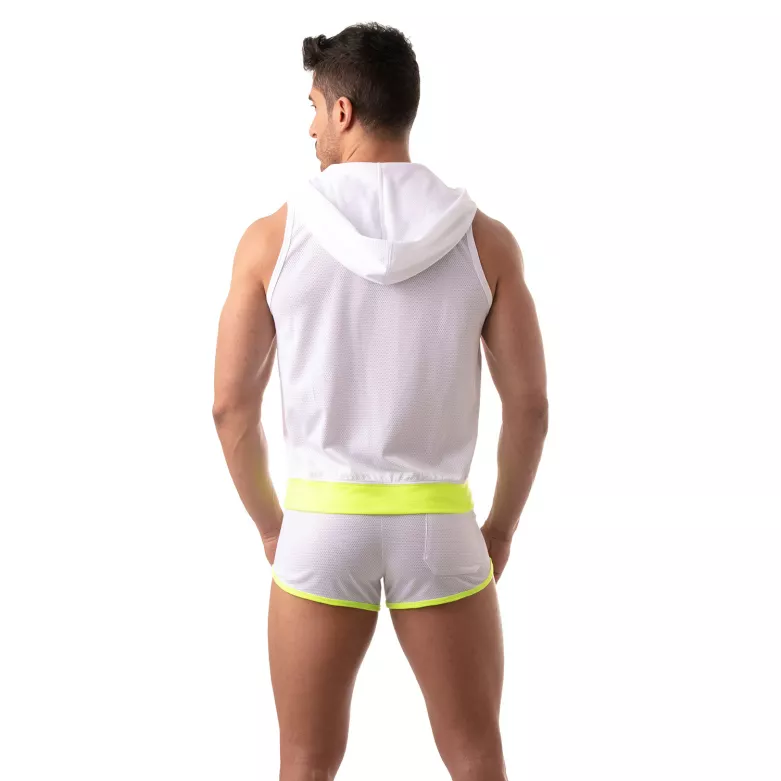 Mesh Sleeveless Hoodie - White