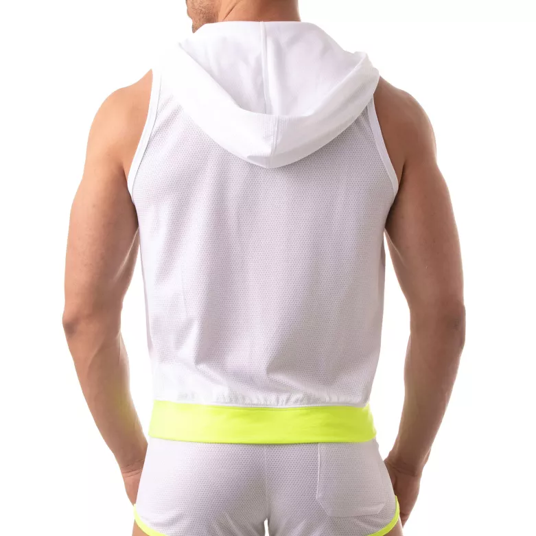 Mesh Sleeveless Hoodie - White