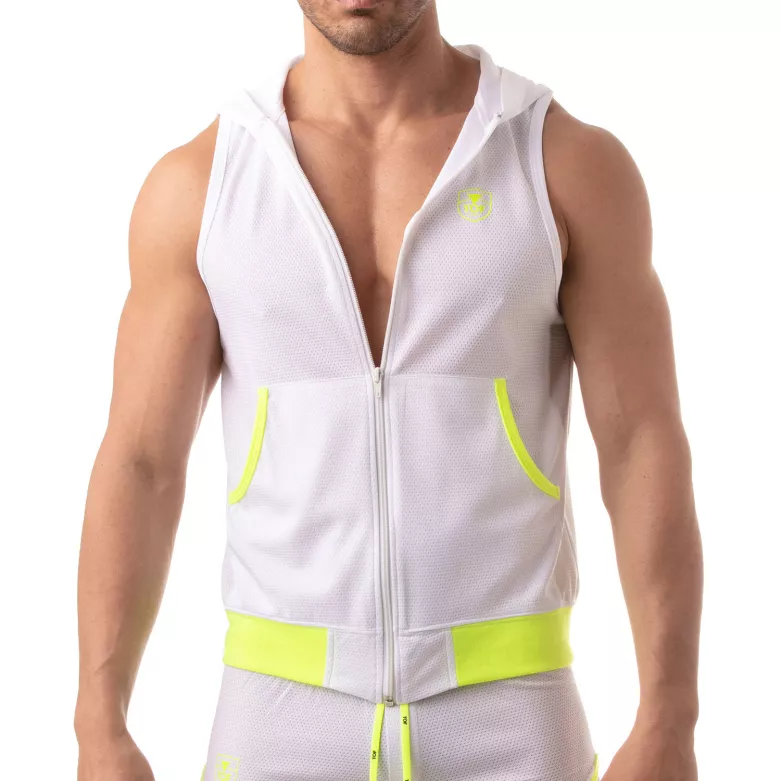 Mesh Sleeveless Hoodie - White