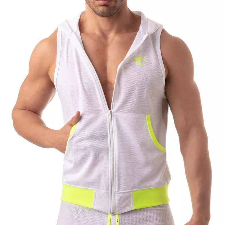 Mesh Sleeveless Hoodie - White