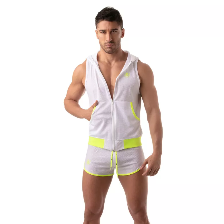 Mesh Sleeveless Hoodie - White