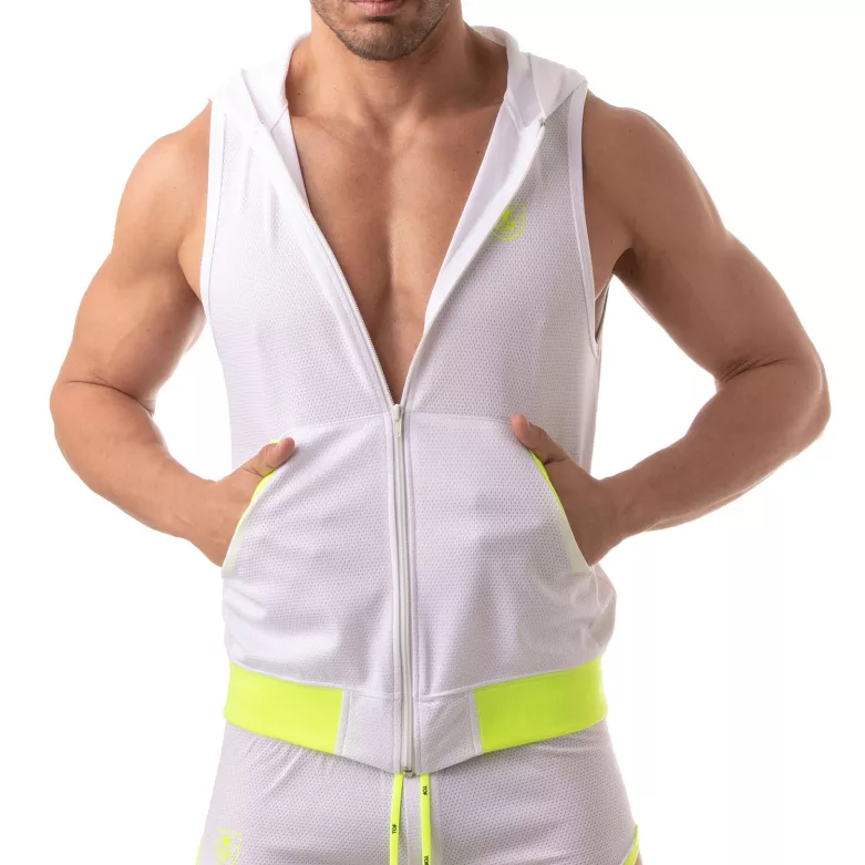 Mesh Sleeveless Hoodie - White