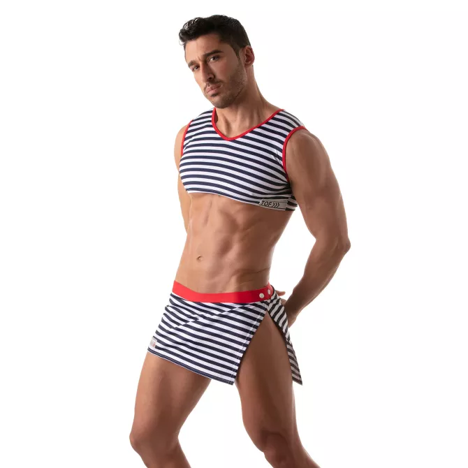 Crop top sans manche Iconic - Marinière bleu-marine