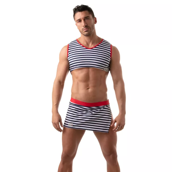 Crop top sans manche Iconic - Marinière bleu-marine