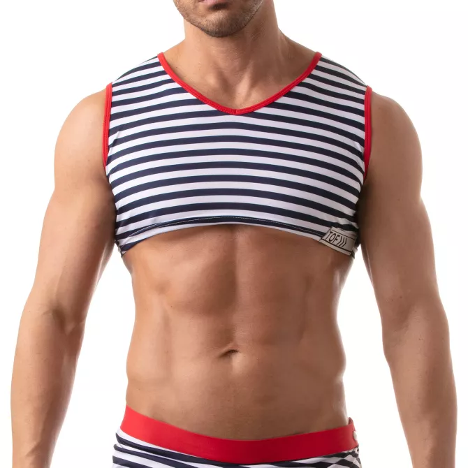 Crop top sans manche Iconic - Marinière bleu-marine