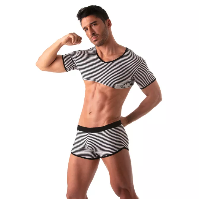 Sailor Crop Top - Black, Sexy Nautical Style for Men | TOF Paris