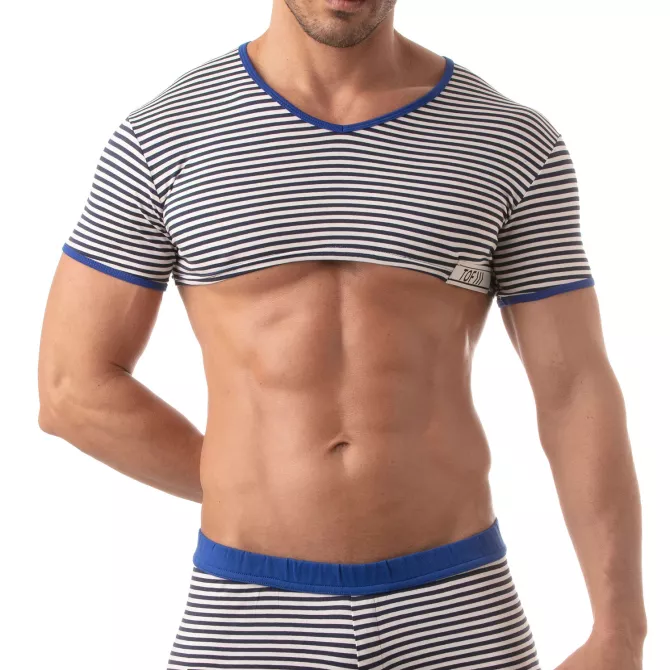 Men’s Crop Top Blue – Sexy Sailor Stripes | TOF Paris