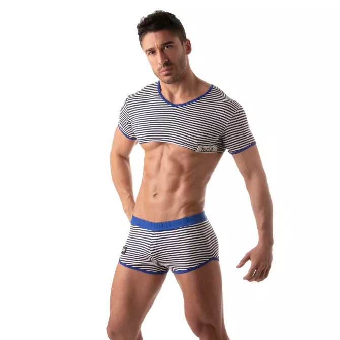 Men’s Crop Top Blue – Sexy Sailor Stripes | TOF Paris
